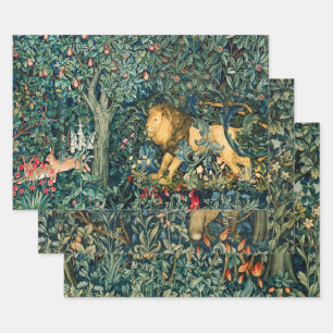FORSTTIERE Fasan, Fox, Löwe, Hase, grüne Blüte Geschenkpapier Set