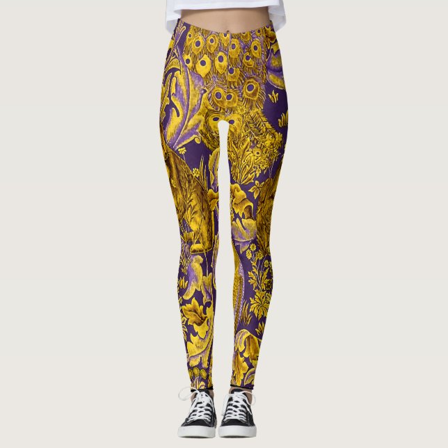 FORSTTIERE, FOX, PEACOCK, LILA BLUMENGOLD LEGGINGS (Vorderseite)