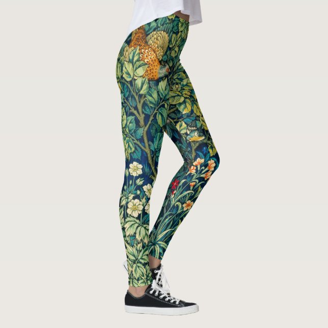 FORSTTIERE Hares, Pheasant Bird, grüne Blüte Leggings (Rechts)