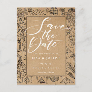 Forstwald Rustic Kraft Drehbuch Ankündigungspostkarte