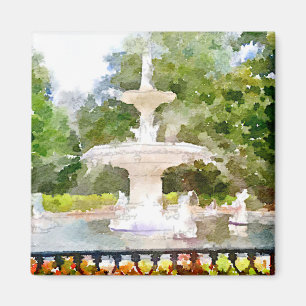 Forsyth Fountain in Savannah GA Wasserfarbe Printw Magnet