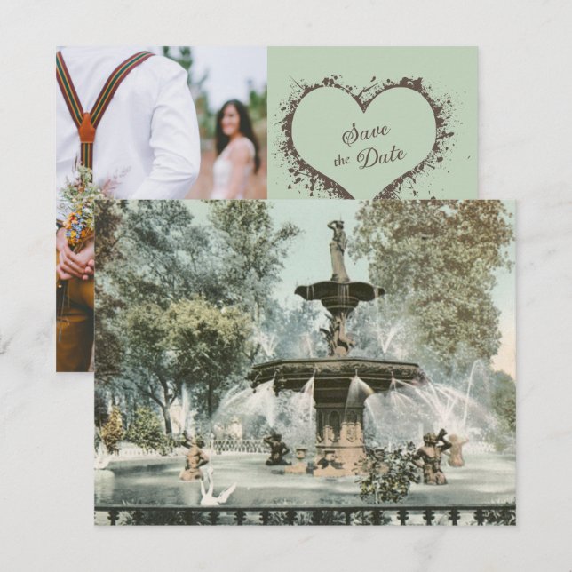 Forsyth Fountain Savannah GA Foto Save the Date Einladung (Vorne/Hinten)