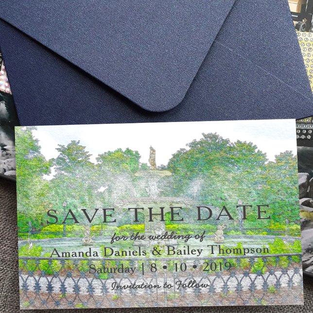 Forsyth Fountain Wasserfarbe Foto Save the Date Ankündigungspostkarte (Von Creator hochgeladen)