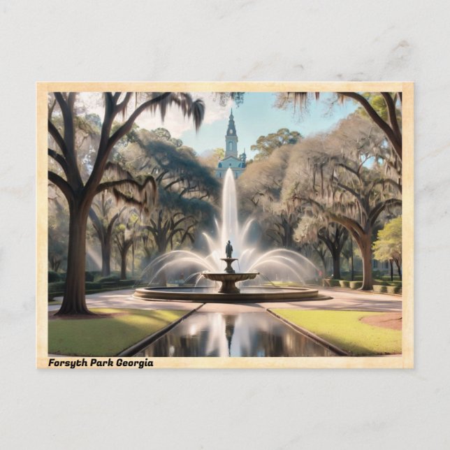 Forsyth Park Georgia Vintage Reise Postkarte (Vorderseite)