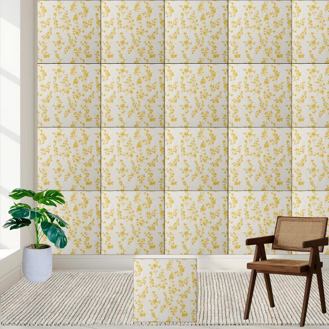 Forsythia Sunshine Pattern Keramik Tile Fliese (Forsythia Sunshine Floral Pattern Ceramic Tile)