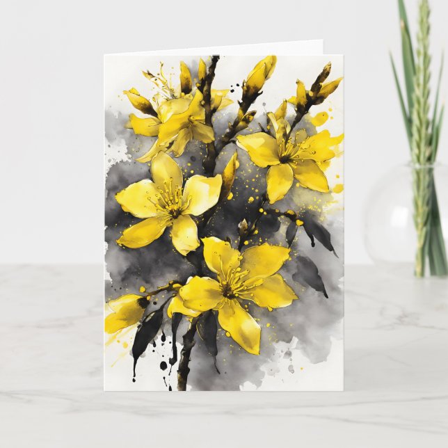 Forsythie - Aquarellblumen Karte (Vorderseite)