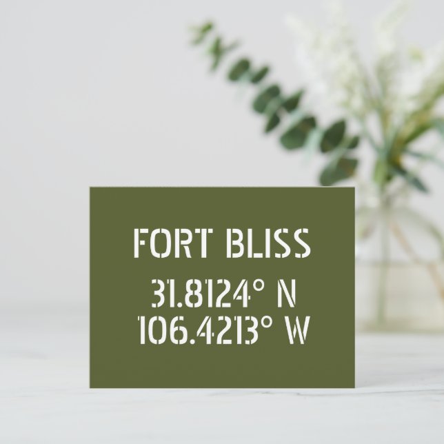 Fort Bliss Latitude Longitude Postkarte (Stehend Vorderseite)