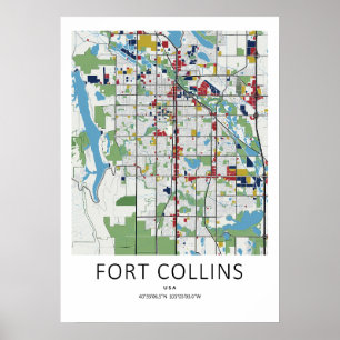 Fort Collins Colorado Karte Poster Saubere Karte