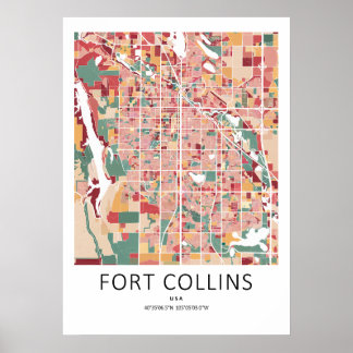 Fort Collins Colorado Stadtplanposter | Moderne St Poster
