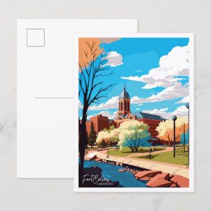 Fort Collins Colorado Vintage Reise Illustration Postkarte