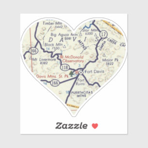 Fort Davis TX Retro Map Aufkleber