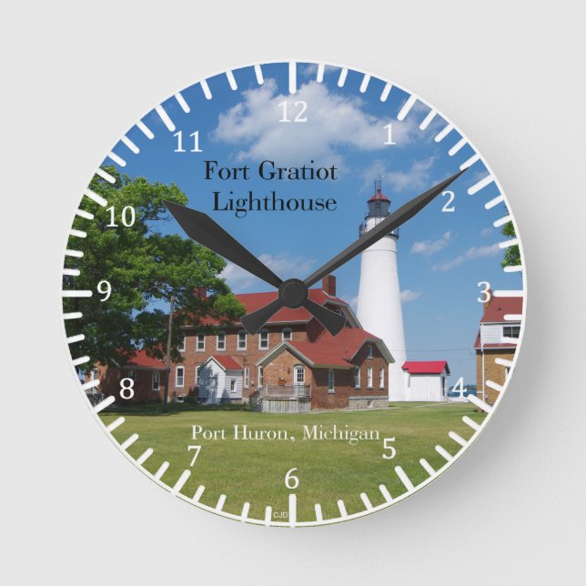 Fort Gratiot Leuchtturm von der Landuhr Runde Wanduhr (Vorderseite)