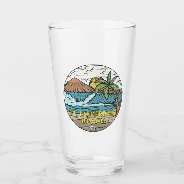 Fort Lauderdale Beach Florida Vintag Glas (Vorderseite)