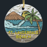 Fort Lauderdale Beach Florida Vintag Keramik Ornament<br><div class="desc">Fort Lauderdale Beach handgezeichnete Illustration mit Bergen und Meereswellen im Hintergrund. Ideal für jeden,  der Lieben hat,  Fort Lauderdale Beach zu besuchen.</div>