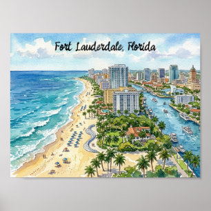 Fort Lauderdale Florida Aquarell-Illustration Poster