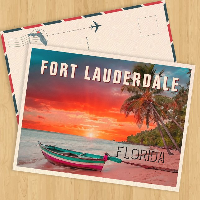 Fort Lauderdale Florida Palm Tree Beach in den 50e Postkarte (Von Creator hochgeladen)