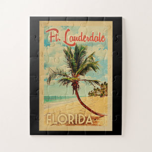 Fort Lauderdale Florida Palm Tree Beach Vintag Puzzle