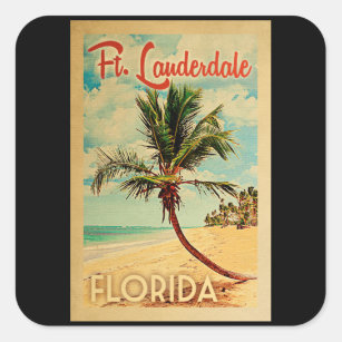 Fort Lauderdale Florida Palm Tree Beach Vintag Quadratischer Aufkleber