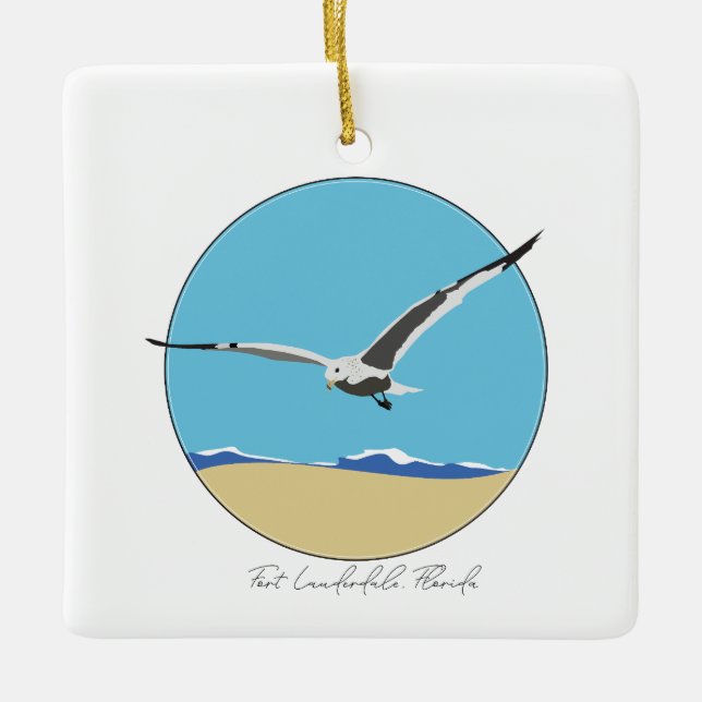Fort Lauderdale Florida Sea Gull über Strand Keramikornament (Vorderseite)