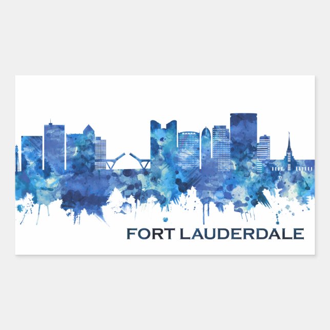 Fort Lauderdale Florida Skyline Blue Rechteckiger Aufkleber (Vorderseite)