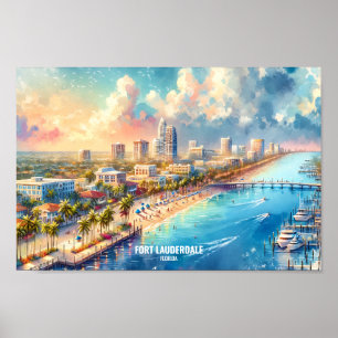Fort Lauderdale Florida Travel Orte Aquarell Poster