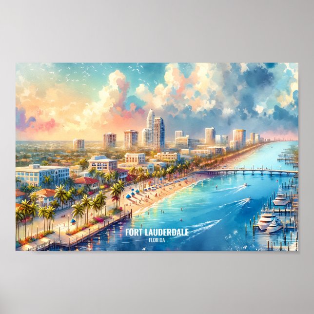 Fort Lauderdale Florida Travel Orte Aquarell Poster (Vorne)