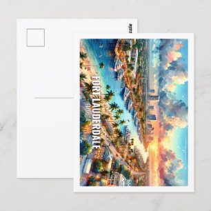 Fort Lauderdale Florida USA Berühmter Ort Aquarell Postkarte