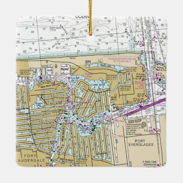 Fort Lauderdale Nautical Chart Keramikornament (Rückseite)