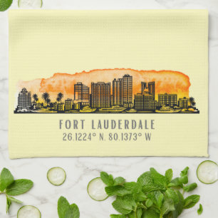 Fort Lauderdale Skyline & Coordinates Geschirrtuch