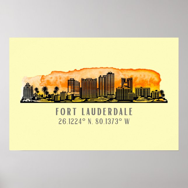 Fort Lauderdale Skyline & Coordinates Poster (Vorne)