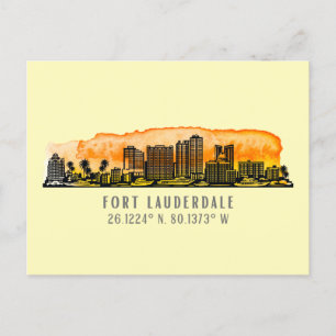 Fort Lauderdale Skyline & Coordinates Postkarte