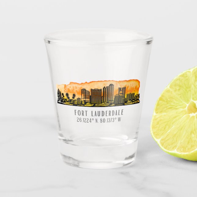 Fort Lauderdale Skyline & Coordinates Schnapsglas (Vorderseite)