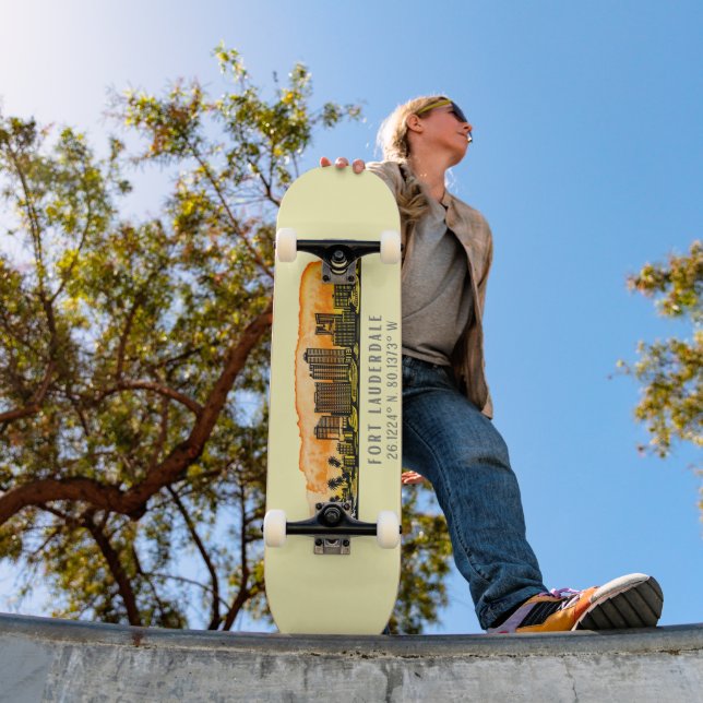 Fort Lauderdale Skyline & Coordinates Skateboard (Außen 1)