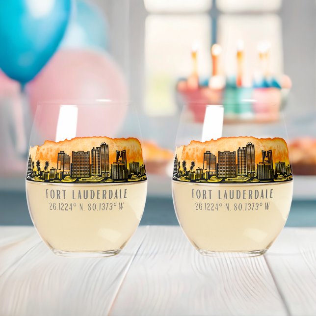 Fort Lauderdale Skyline & Coordinates Weinglas Ohne Stiel (Insitu (Baby Party))