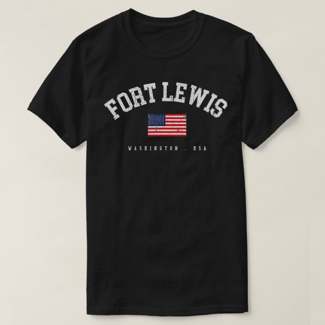 Fort Lewis WA Retro American Flag USA City Name  T-Shirt (Design vorne)