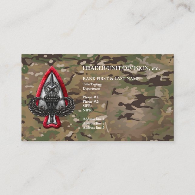 Fort Liberty Customizable Camouflage Business Card Visitenkarte (Vorderseite)