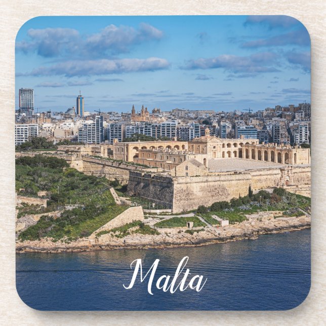 Fort Manoel und Sliema aus Valletta, Malta Getränkeuntersetzer (Vorderseite)