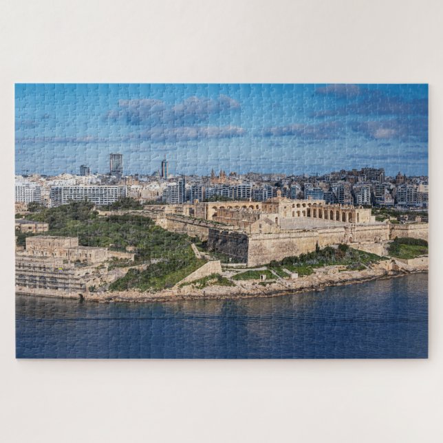 Fort Manoel und Sliema aus Valletta, Malta Puzzle (Horizontal)