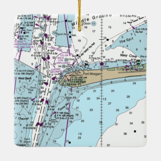 Fort Morgan AL Nautical Chart Keramikornament (Rückseite)