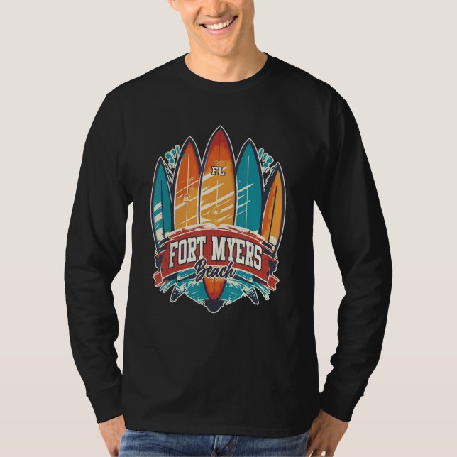 Fort Myers Beach FL Rebel Surf Edgy Surfboard Desi T-Shirt (Vorderseite)