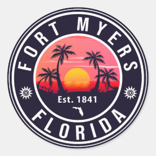 Fort Myers Beach Florida Retro Sunset Souvenirs Runder Aufkleber