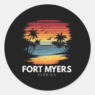 Fort Myers Beach Florida Surfbrett Surfen Vintage Runder Aufkleber
