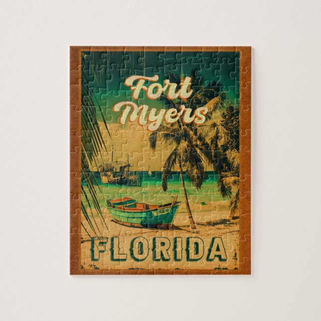 Fort Myers Beach Retro Florida Retro Souvenir 80er Puzzle (Vertikal)