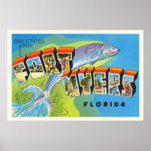 Fort Myers Florida alte Vintage Reise-Andenken Poster
