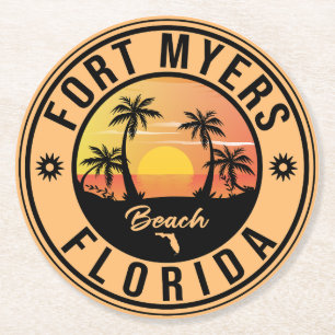 Fort Myers Florida Beach - Retro Vintag Souvenir Runder Pappuntersetzer