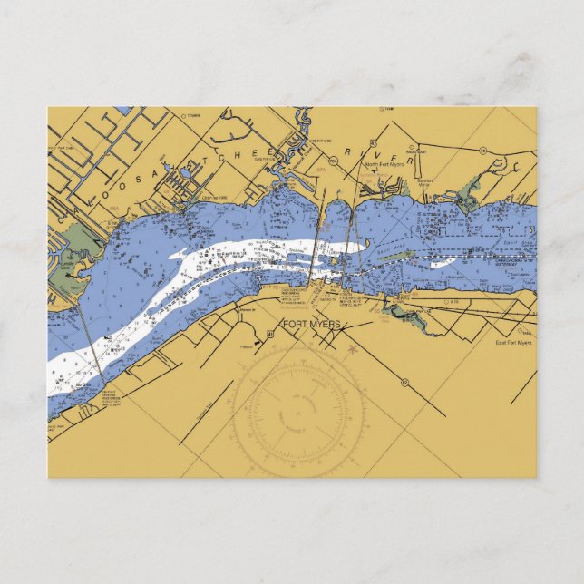 Fort Myers, Florida Nautical Harbour Chart Postcar Postkarte (Vorderseite)