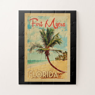 Fort Myers Florida Palm Tree Beach Vintage Travel Puzzle