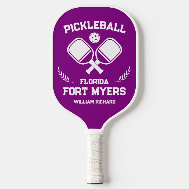 Fort Myers Florida USA Lila und weiß Custom Pickleball Schläger (Vorderseite)
