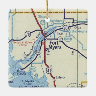 Fort Myers Florida Vintage Karte Keramikornament