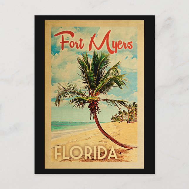 Fort Myers Postcard Florida Palm Tree Beach Retro Postkarte (Vorderseite)